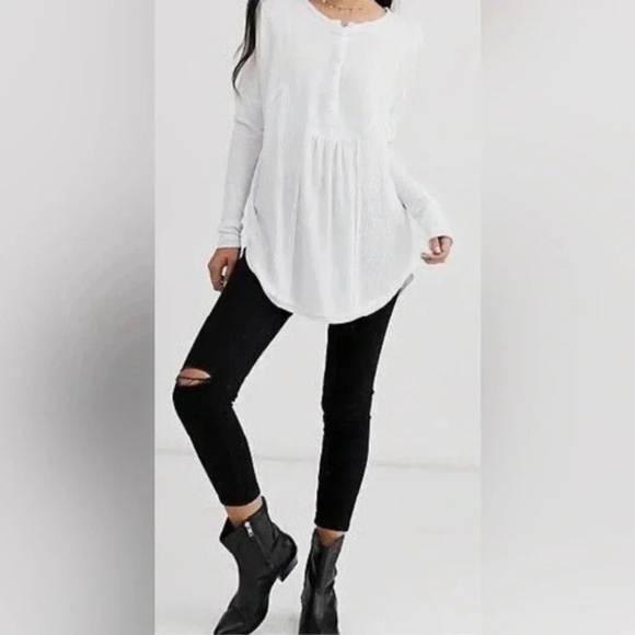 Free people white waffle knit over-sized thermal henley - Picture 4 of 12